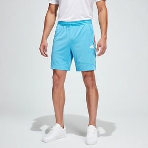 Adidas Mens Athletic Shorts Light Blue Orange Striped Mesh Running Gym Size M
